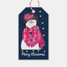 Schneemann mit rosa und dunkelblau geschenkanhänger