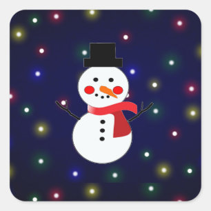 Schneemann mit rotem Rücklichthintergrund/BL Quadratischer Aufkleber