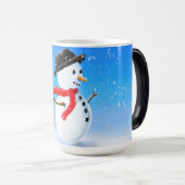 Schneemann mit rotem Schal und schwarzem Hut im Sc Verwandlungstasse (VorderseiteRechts)