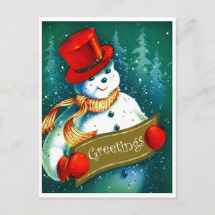 Schneemann mit rotem Zylinderhut, Feiertagsgrüße Postkarte