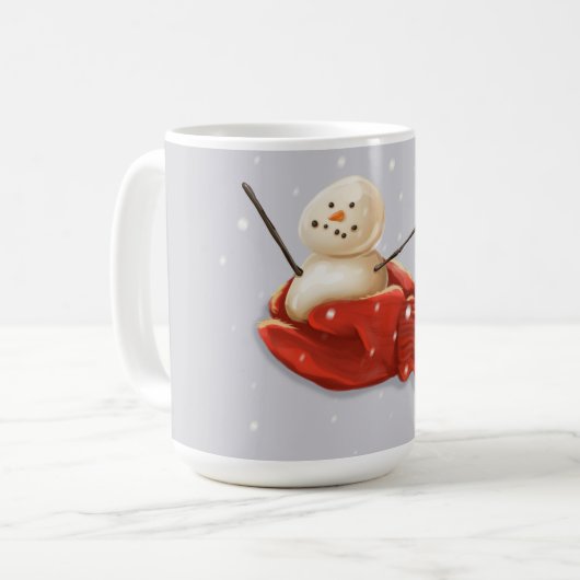 Schneemann mit roten Fingern Winterschnee Kaffeetasse (Vorderseite Links)