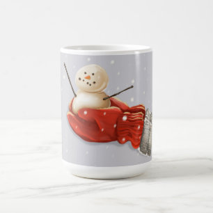 Schneemann mit roten Fingern Winterschnee Kaffeetasse
