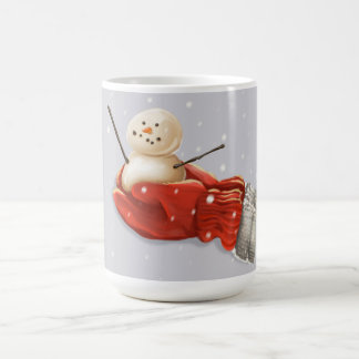 Schneemann mit roten Fingern Winterschnee Kaffeetasse