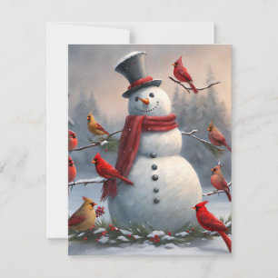 Schneemann mit roten Kardinalen Schnee  Feiertagskarte