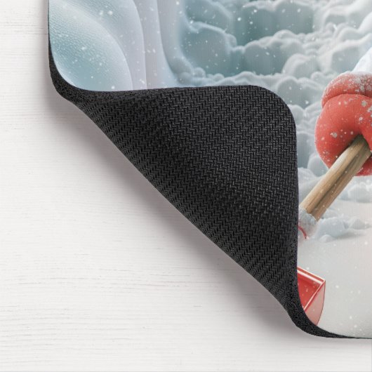 Schneemann mit roter Schaufel Mousepad (Ecke)