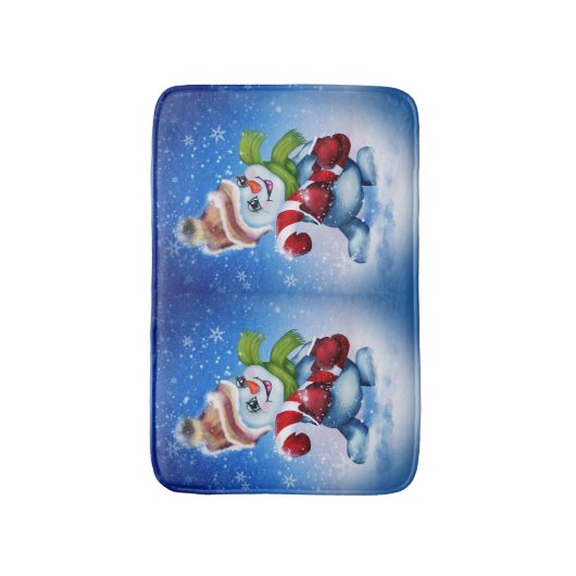 Schneemann mit Schal Badematte (Vorderseite Vertikal)