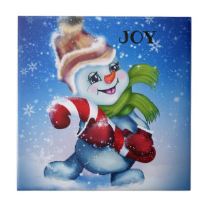 Schneemann mit Schal Fliese