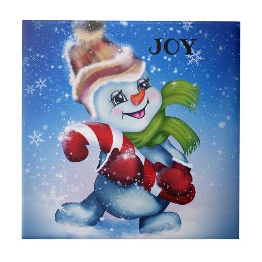 Schneemann mit Schal Fliese (Vorderseite)