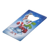 Schneemann mit Schal Geldbeutel Flaschenöffner (Vorderseite Schrägansicht)