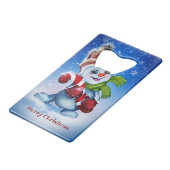 Schneemann mit Schal Geldbeutel Flaschenöffner (Rückseite Schrägansicht)