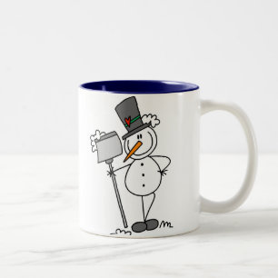 Schneemann mit Schaufel Zweifarbige Tasse