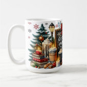 Schneemann mit Schiefertafel-Schild und gemütliche Kaffeetasse (Links)