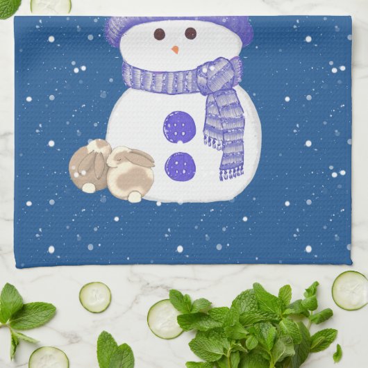 Schneemann mit schlafenden Bunnies Geschirrtuch (Gefaltet)