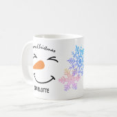 Schneemann mit schmalen Augen, frohe Weihnachten Kaffeetasse (Vorderseite Links)