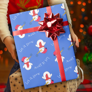 Schneemann mit Schneeflocke Lass es schneien Geschenkpapier