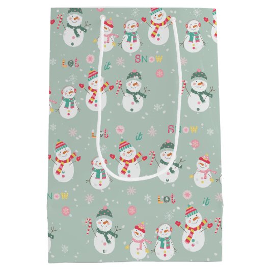 Schneemann mit Schneeflocken Mittlere Geschenktüte (Rückseite)