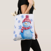 Schneemann mit Schneeflocken Tasche (Von Nahem)