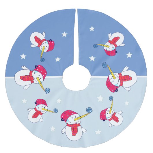 Schneemann mit Schneeflocken Weihnachtsferien Kind Polyester Weihnachtsbaumdecke (Vorderseite)