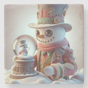 Schneemann mit Schneeglobe, Weihnachten, Autor Nat Steinuntersetzer