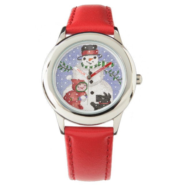 Schneemann mit Scottie Watch Armbanduhr (Vorderseite)