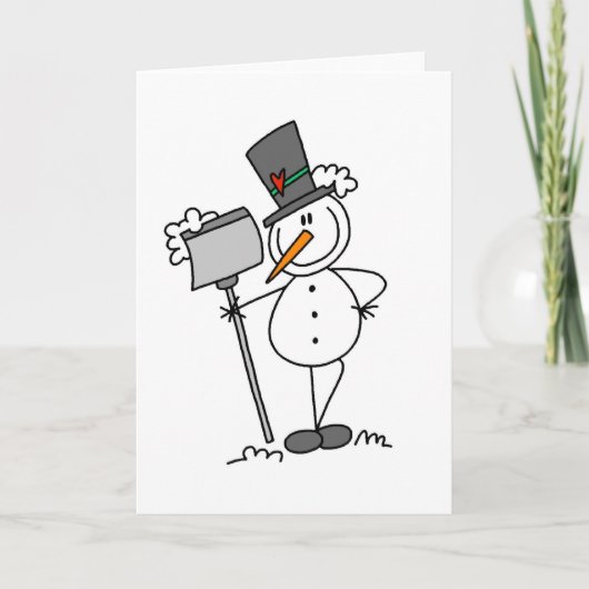 Schneemann mit Shovel Feiertagskarte (Vorderseite)