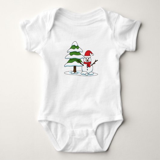 Schneemann mit Snowy Pine Tree Baby Strampler (Vorderseite)