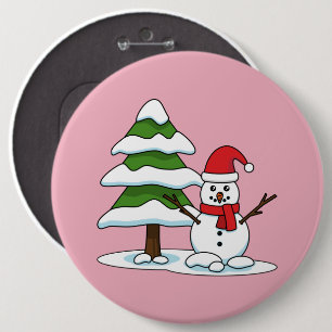 Schneemann mit Snowy Pine Tree Button