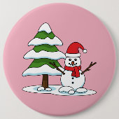 Schneemann mit Snowy Pine Tree Button (Vorderseite)