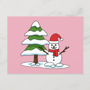 Schneemann mit Snowy Pine Tree Feiertagspostkarte
