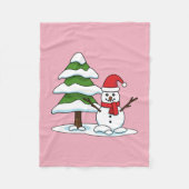 Schneemann mit Snowy Pine Tree Fleecedecke (Vorderseite)