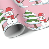 Schneemann mit Snowy Pine Tree Geschenkpapier (Rolleneckpunkt)