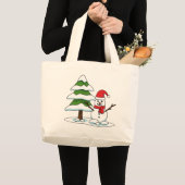 Schneemann mit Snowy Pine Tree Jumbo Stoffbeutel (Vorderseite (Produkt))
