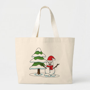 Schneemann mit Snowy Pine Tree Jumbo Stoffbeutel