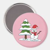 Schneemann mit Snowy Pine Tree Magnet (Vorderseite/Rückseite)