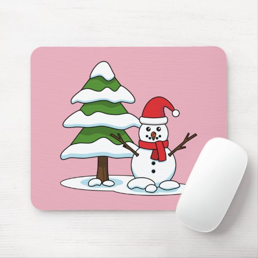 Schneemann mit Snowy Pine Tree Mousepad (Mit Mouse)