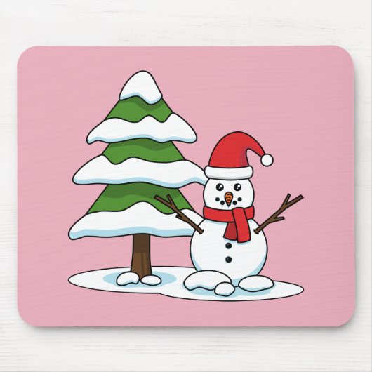 Schneemann mit Snowy Pine Tree Mousepad (Vorne)