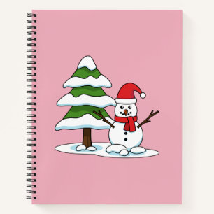 Schneemann mit Snowy Pine Tree Notizblock