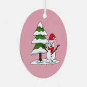 Schneemann mit Snowy Pine Tree Ornament Aus Metall (Vorderseite Rechts)