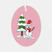 Schneemann mit Snowy Pine Tree Ornament Aus Metall (Vorderseite links)