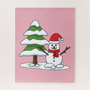 Schneemann mit Snowy Pine Tree Puzzle