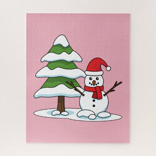 Schneemann mit Snowy Pine Tree Puzzle (Vertikal)
