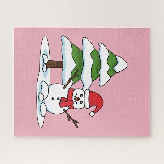 Schneemann mit Snowy Pine Tree Puzzle (Horizontal)