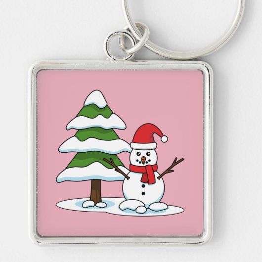 Schneemann mit Snowy Pine Tree Schlüsselanhänger (Vorne)