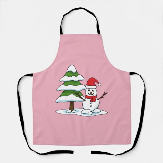 Schneemann mit Snowy Pine Tree Schürze (Vorderseite)