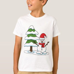 Schneemann mit Snowy Pine Tree T-Shirt