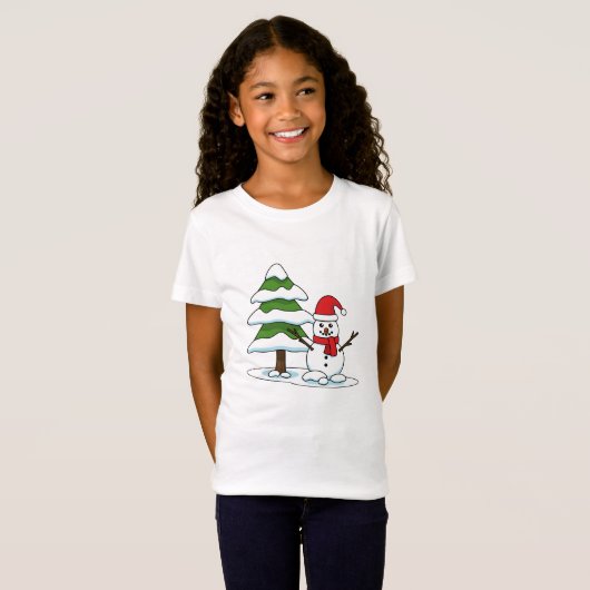 Schneemann mit Snowy Pine Tree T-Shirt (Vorne ganz)