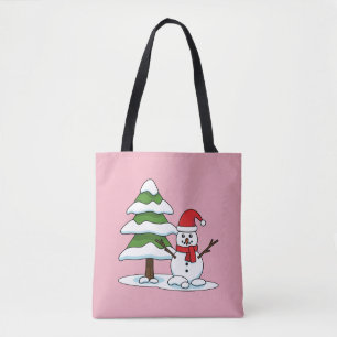 Schneemann mit Snowy Pine Tree Tasche