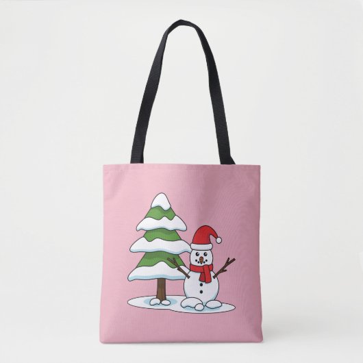 Schneemann mit Snowy Pine Tree Tasche (Vorderseite)