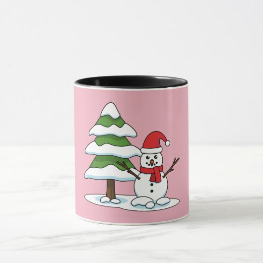 Schneemann mit Snowy Pine Tree Tasse (Zentrum)