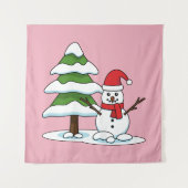 Schneemann mit Snowy Pine Tree Wandteppich (Vorderseite)